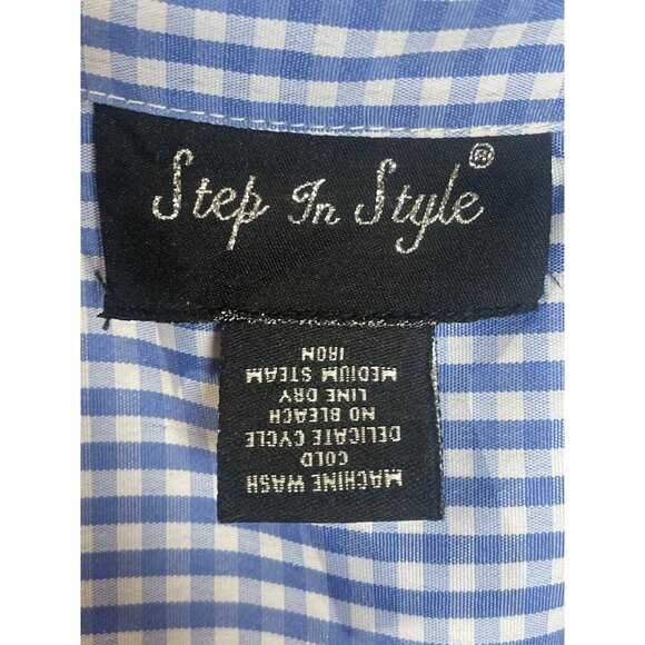 Step In Style Womens Blue & White Gingham Sleeveless Button-Up Tunic Top High Lo - Picture 4 of 5